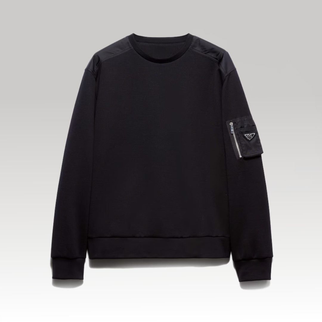 Cotton Fleece Sweatshirt with Re-Nylon Details