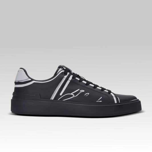 B-Court Printed Calfskin Trainer Black
