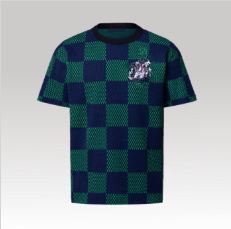 Jacquard Damier Short-Sleeved Cotton Crewneck