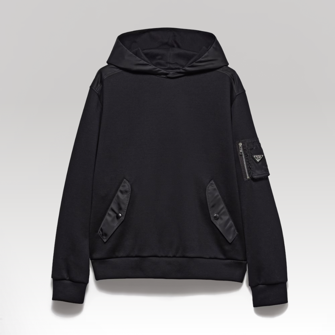 Cotton Fleece Hoodie with Re-Nylon Details