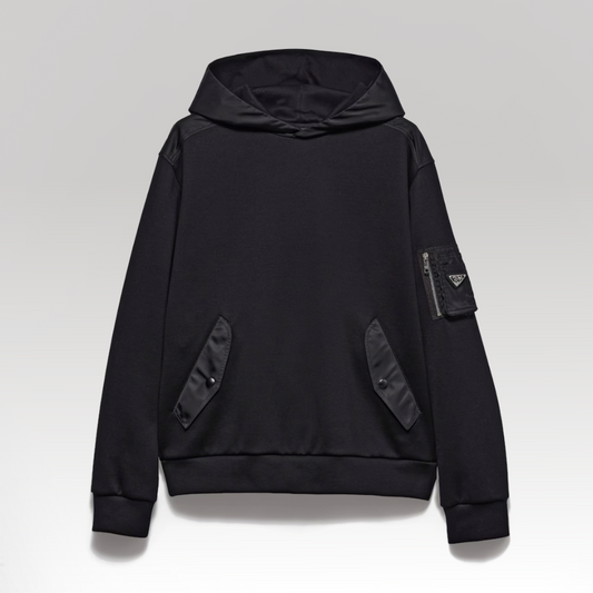 Cotton Fleece Hoodie with Re-Nylon Details
