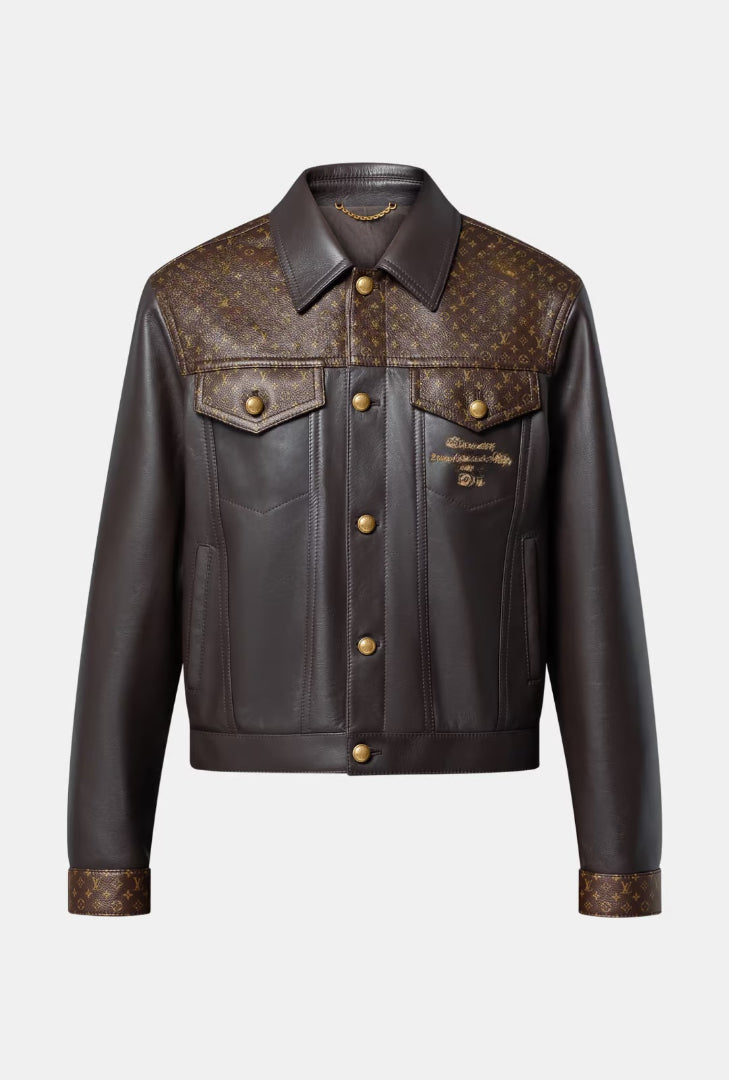 Embroidered Leather Trucker Jacket