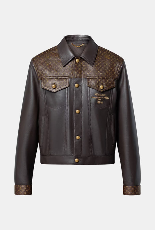 Embroidered Leather Trucker Jacket
